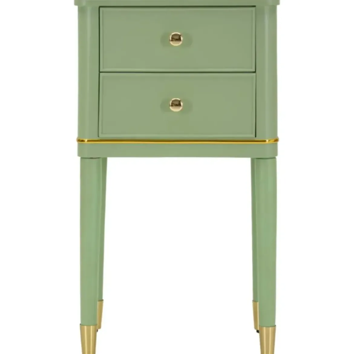 Comodino Camera da Letto 2 Cassetti in Legno Ferro Verde Oro