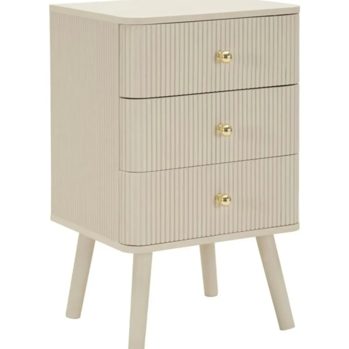 Comodino 3 Cassetti Bianco Pomelli Oro in Legno MDF Camera da Letto