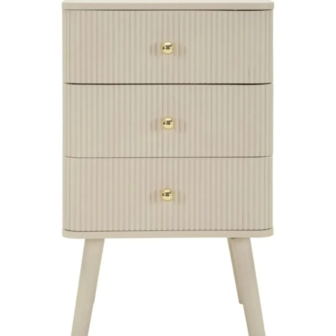 Comodino 3 Cassetti Bianco Pomelli Oro in Legno MDF Camera da Letto