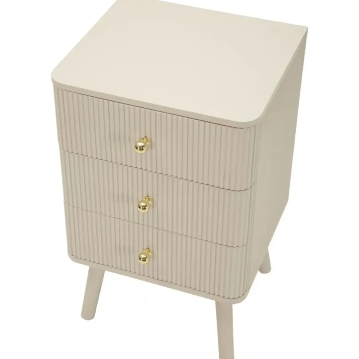 Comodino 3 Cassetti Bianco Pomelli Oro in Legno MDF Camera da Letto