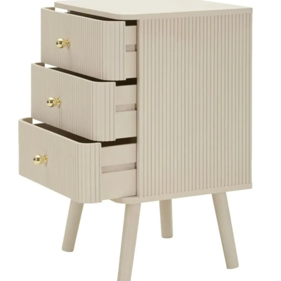 Comodino 3 Cassetti Bianco Pomelli Oro in Legno MDF Camera da Letto