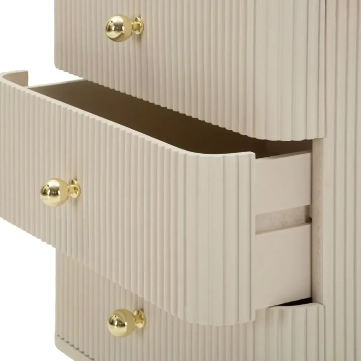 Comodino 3 Cassetti Bianco Pomelli Oro in Legno MDF Camera da Letto