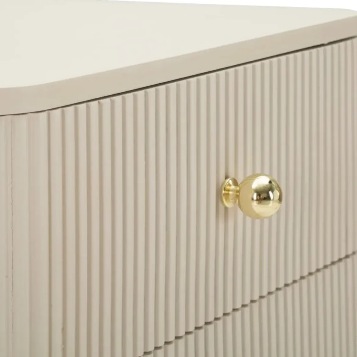 Comodino 3 Cassetti Bianco Pomelli Oro in Legno MDF Camera da Letto