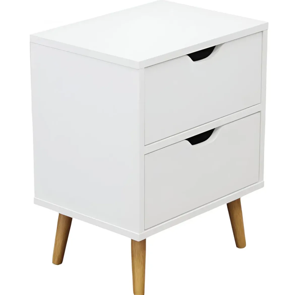 Comodino 2 Cassetti Gambe in Legno Bianco Moderno Camera da Letto
