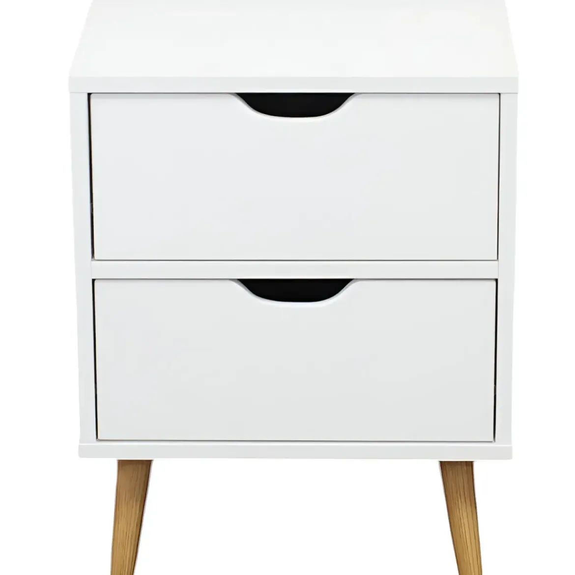 Comodino 2 Cassetti Gambe in Legno Bianco Moderno Camera da Letto