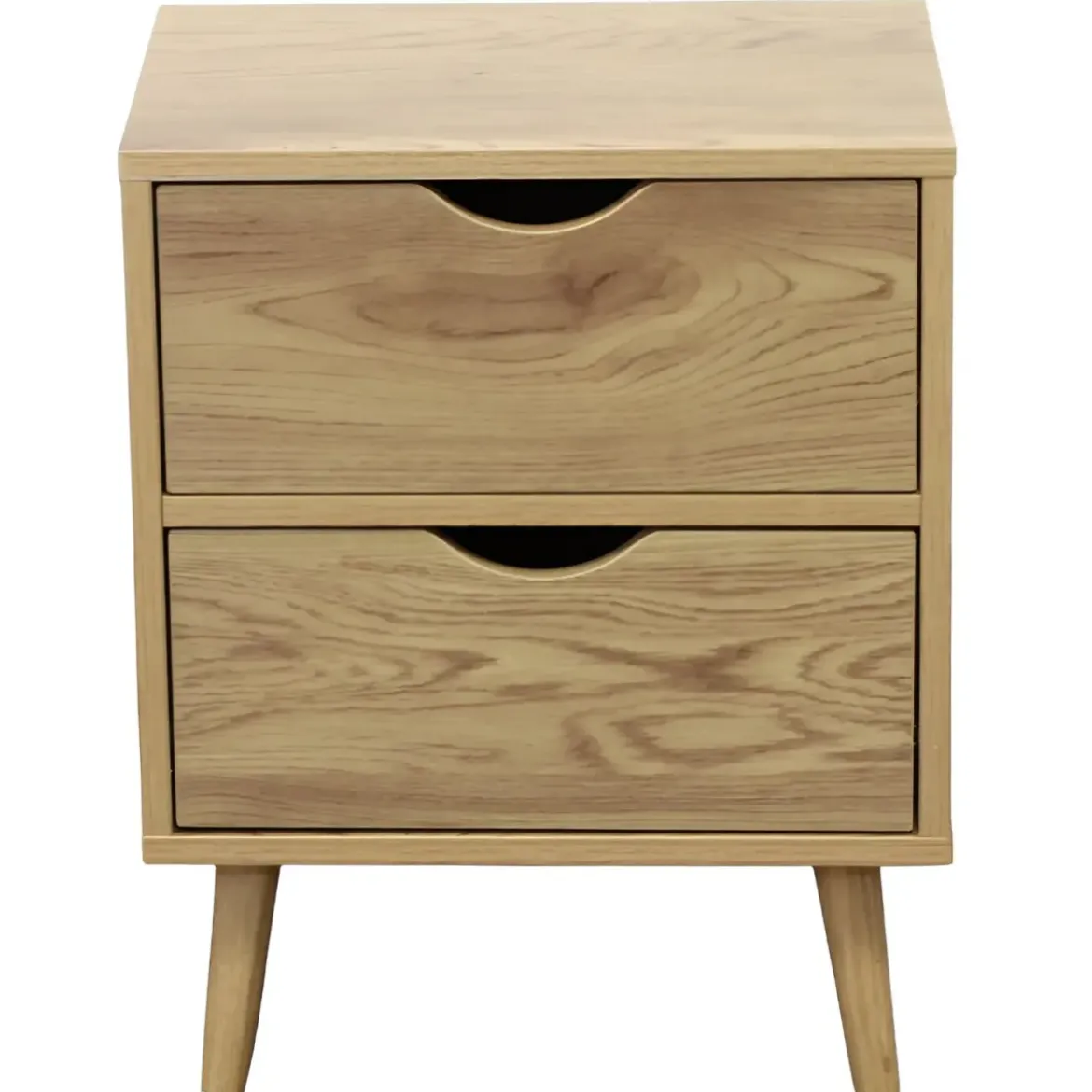Comodino 2 Cassetti Gambe in Legno Naturale Moderno Camera da Letto