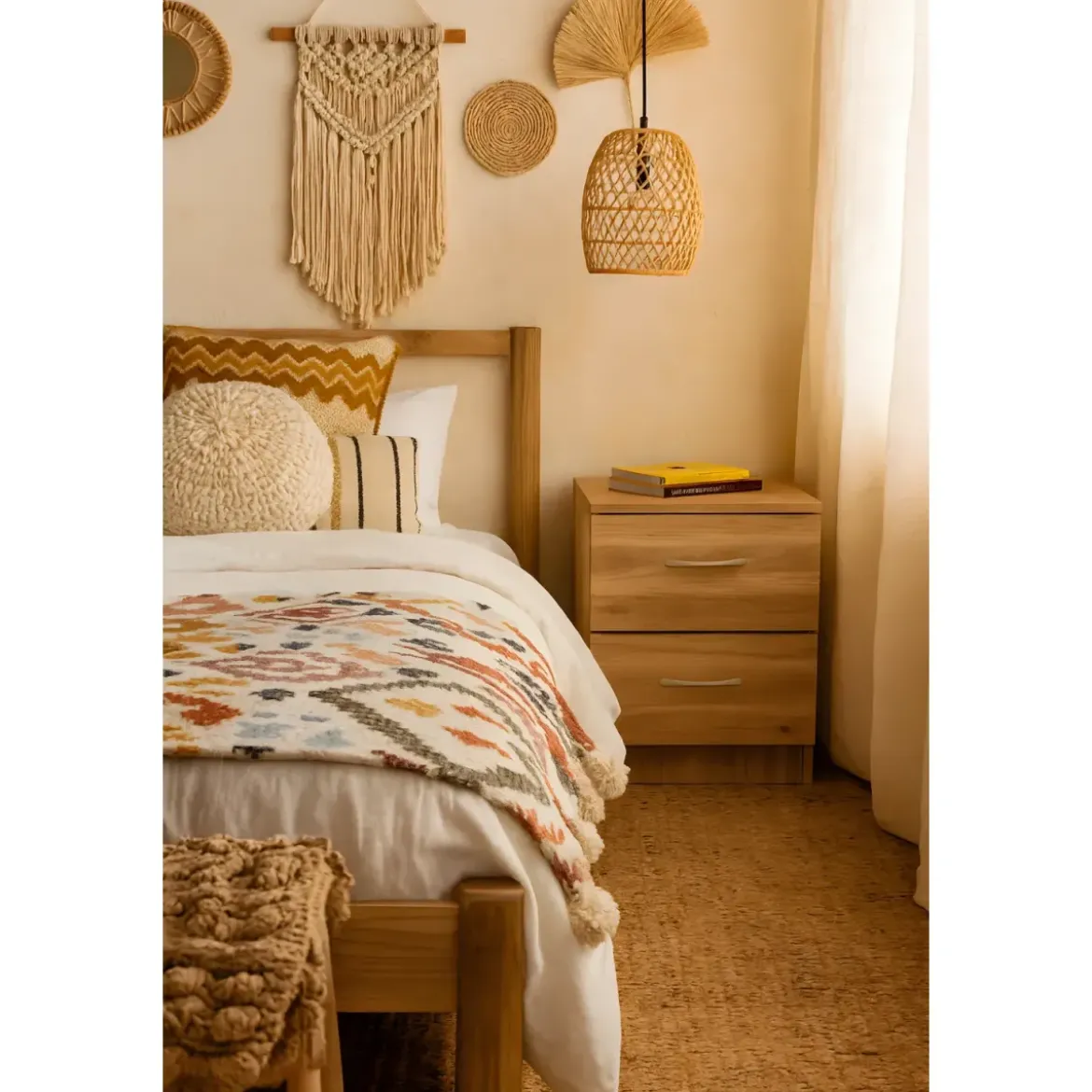 Comodino 2 Cassetti Rovere per Camera da Letto Moderno Salvaspazio