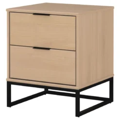 Comodino con 2 Cassetti per Camera da Letto in Legno e Metallo Moderno
