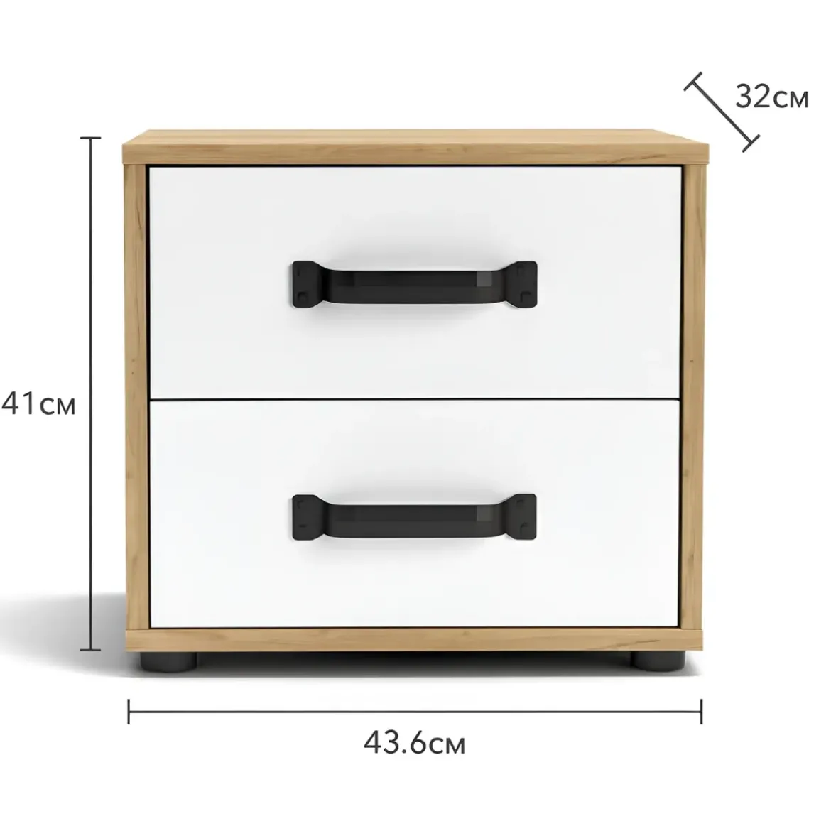 Comodino Rovere e Bianco 2 Cassetti con Maniglie Nere 44x32x41 cm