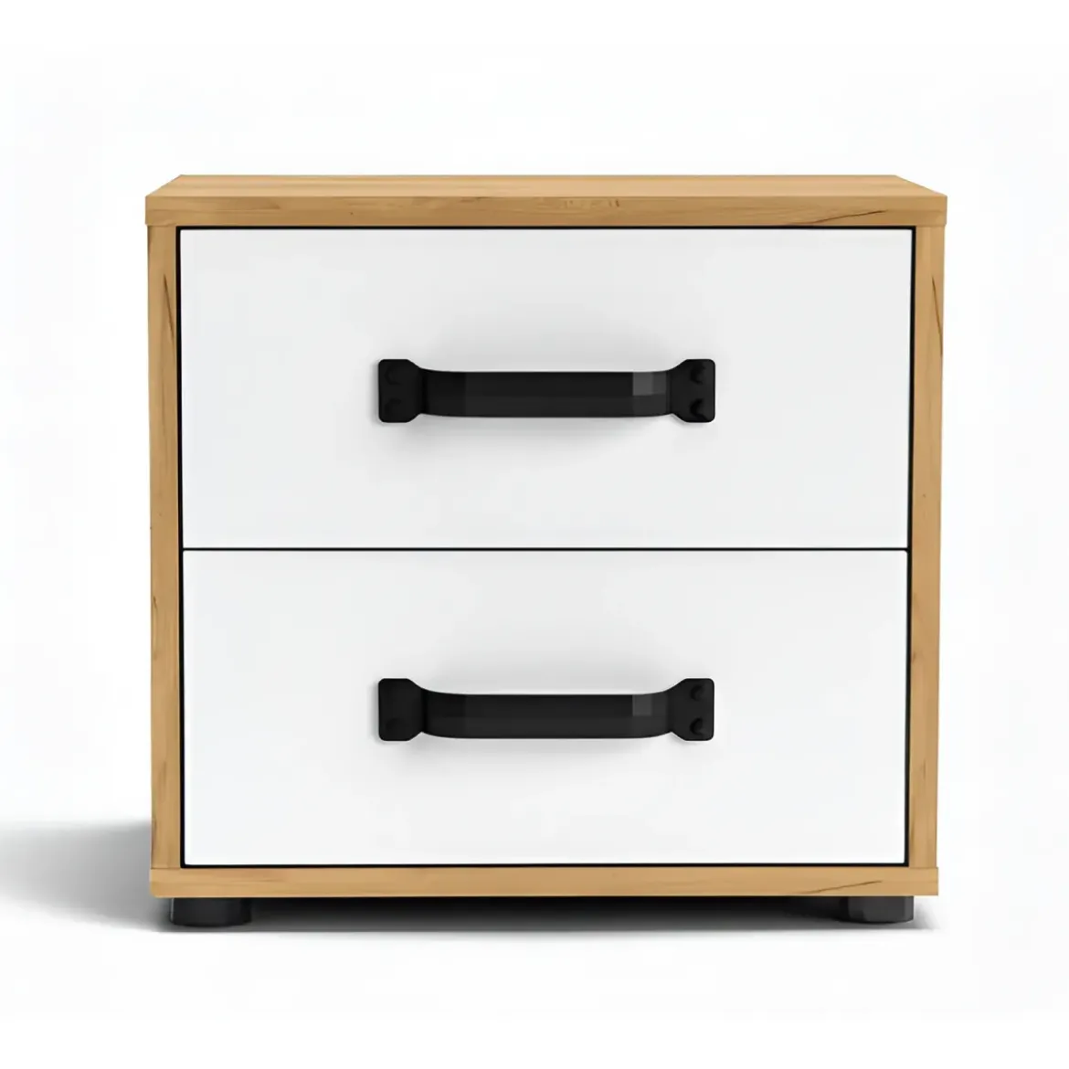 Comodino Rovere e Bianco 2 Cassetti con Maniglie Nere 44x32x41 cm
