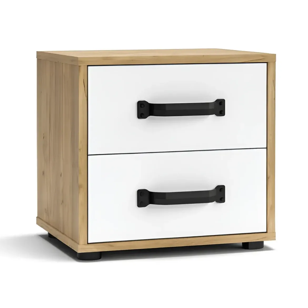 Comodino Rovere e Bianco 2 Cassetti con Maniglie Nere 44x32x41 cm