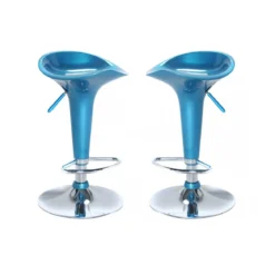 Coppia 2 Sgabelli Alti Blu Seduta in Plastica da Bar Cucina Moderni