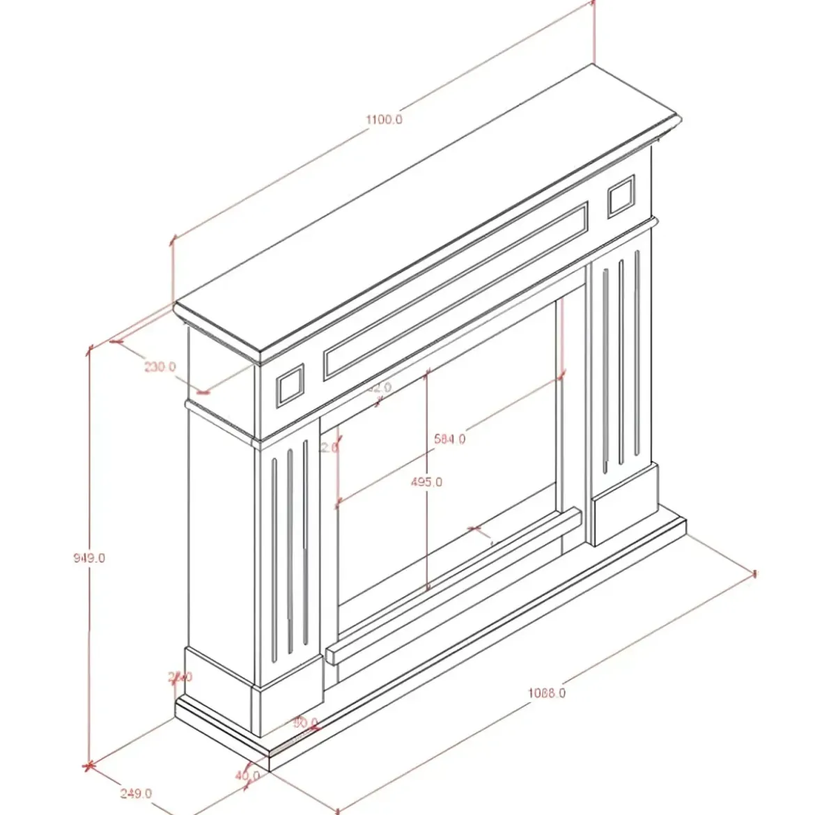 Cornice Finto Camino Nero da Arredamento in Legno MDF Tagu Larsen
