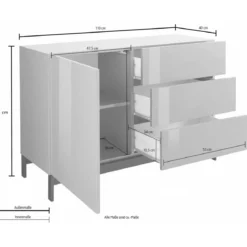 Credenza Alta Bianco Lucido 110x40x73cm 1 Anta e 3 Cassetti