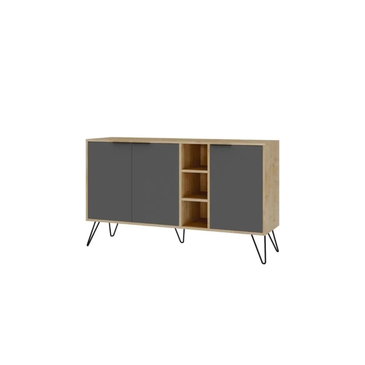 Credenza 3 Ante Antracite e Rovere Mobile Piattaia con Ripiani Soggiorno Sala
