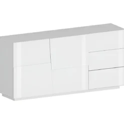 Credenza 2 Ante 3 Cassetti Madia in Legno Nobilitato Bianco Laccato