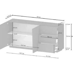 Credenza 2 Ante 3 Cassetti Madia in Legno Nobilitato Rovere Wotan