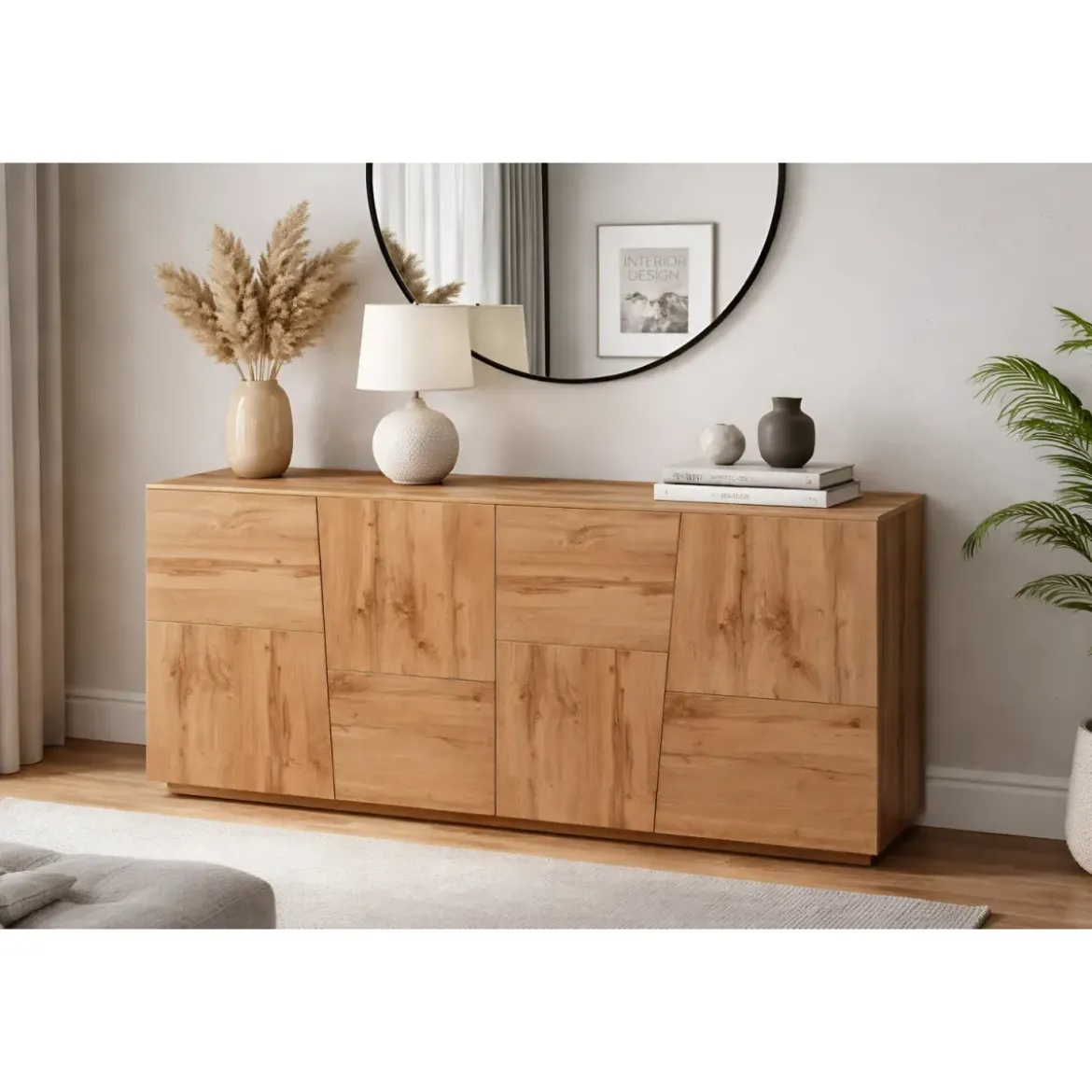 Credenza 4 Ante Rovere Wotan Madia 2 Ripiani Soggiorno Moderno