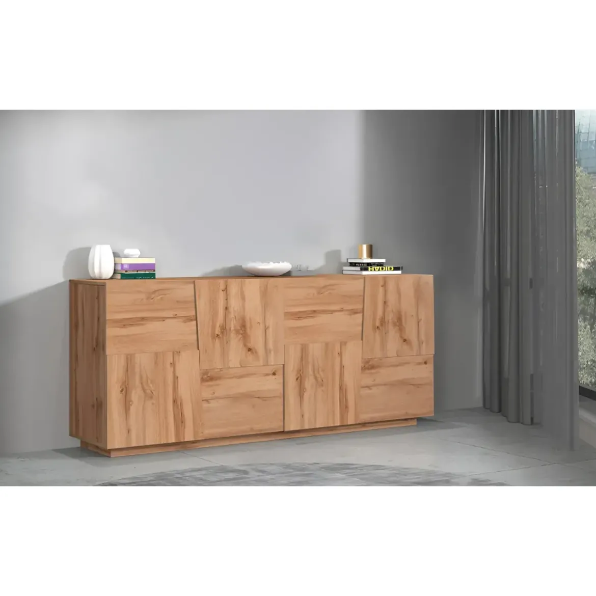 Credenza 4 Ante Rovere Wotan Madia 2 Ripiani Soggiorno Moderno