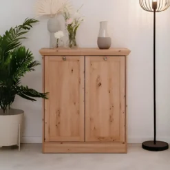 Credenza 2 Ante 80x35x90 cm Legno Rovere Anticato con Ripiani Interni