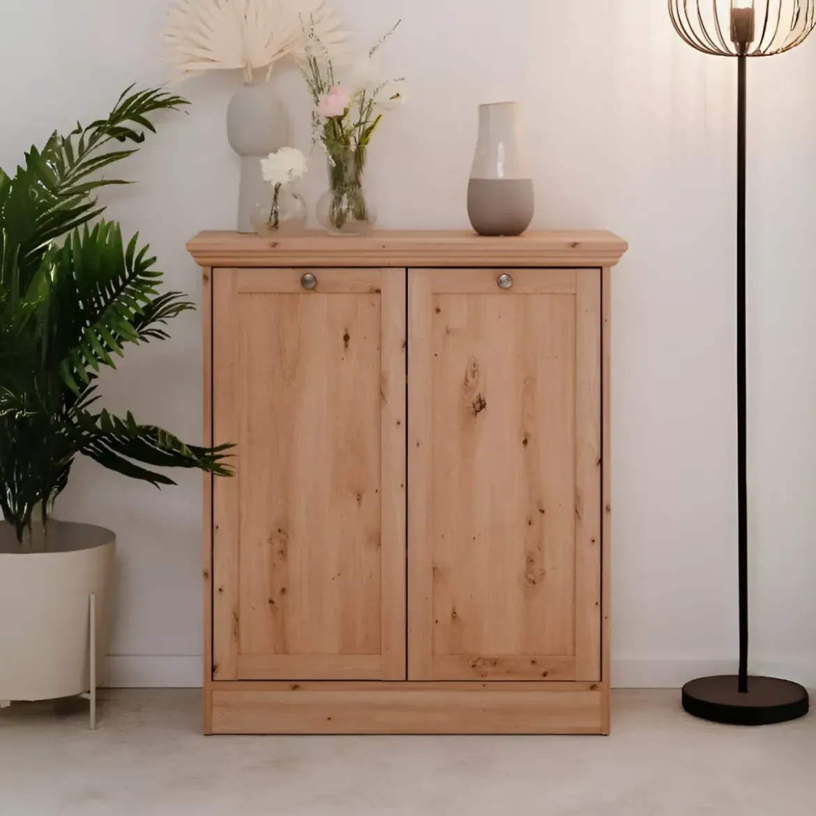 Credenza 2 Ante 80x35x90 cm Legno Rovere Anticato con Ripiani Interni