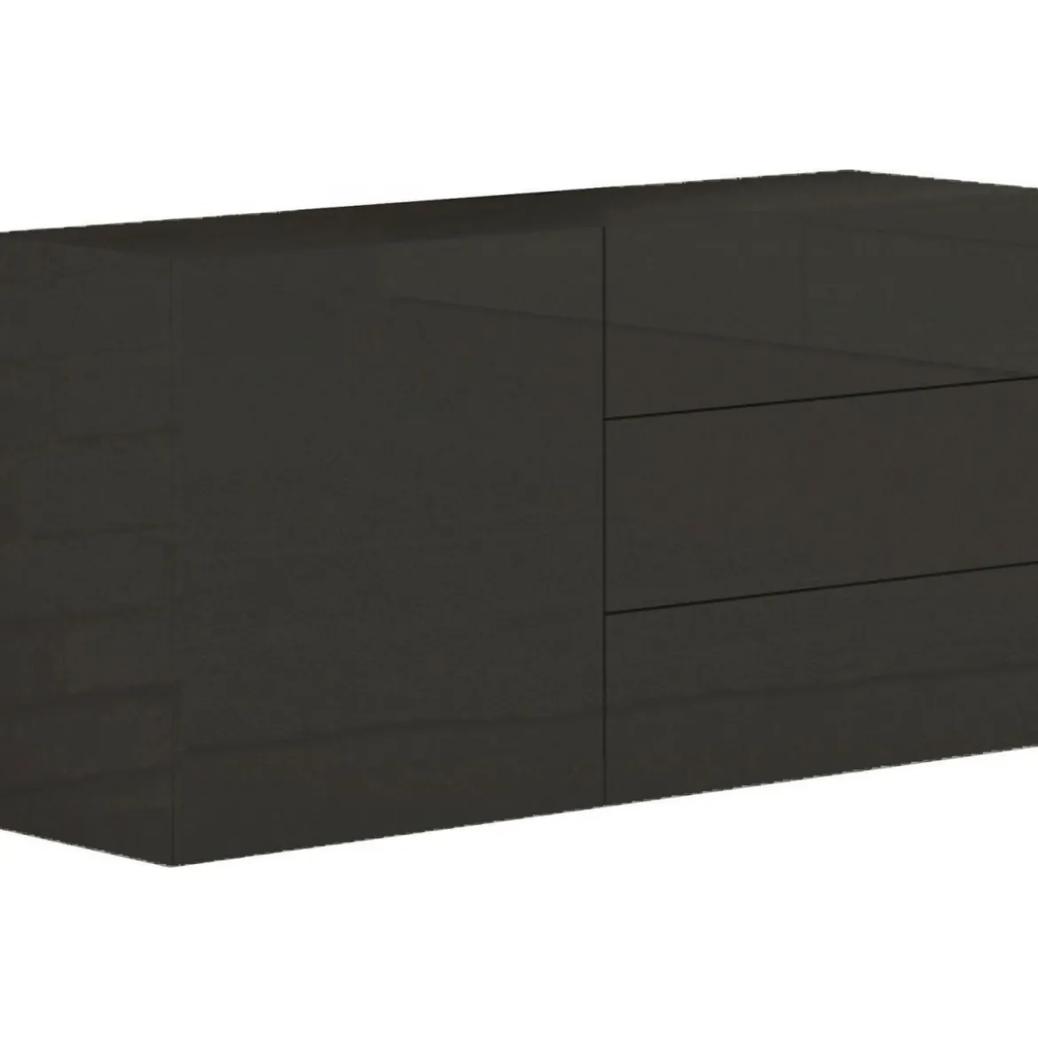 Credenza Antracite Lucida 110 cm Mobile Madia con 3 Cassetti e 1 Ante