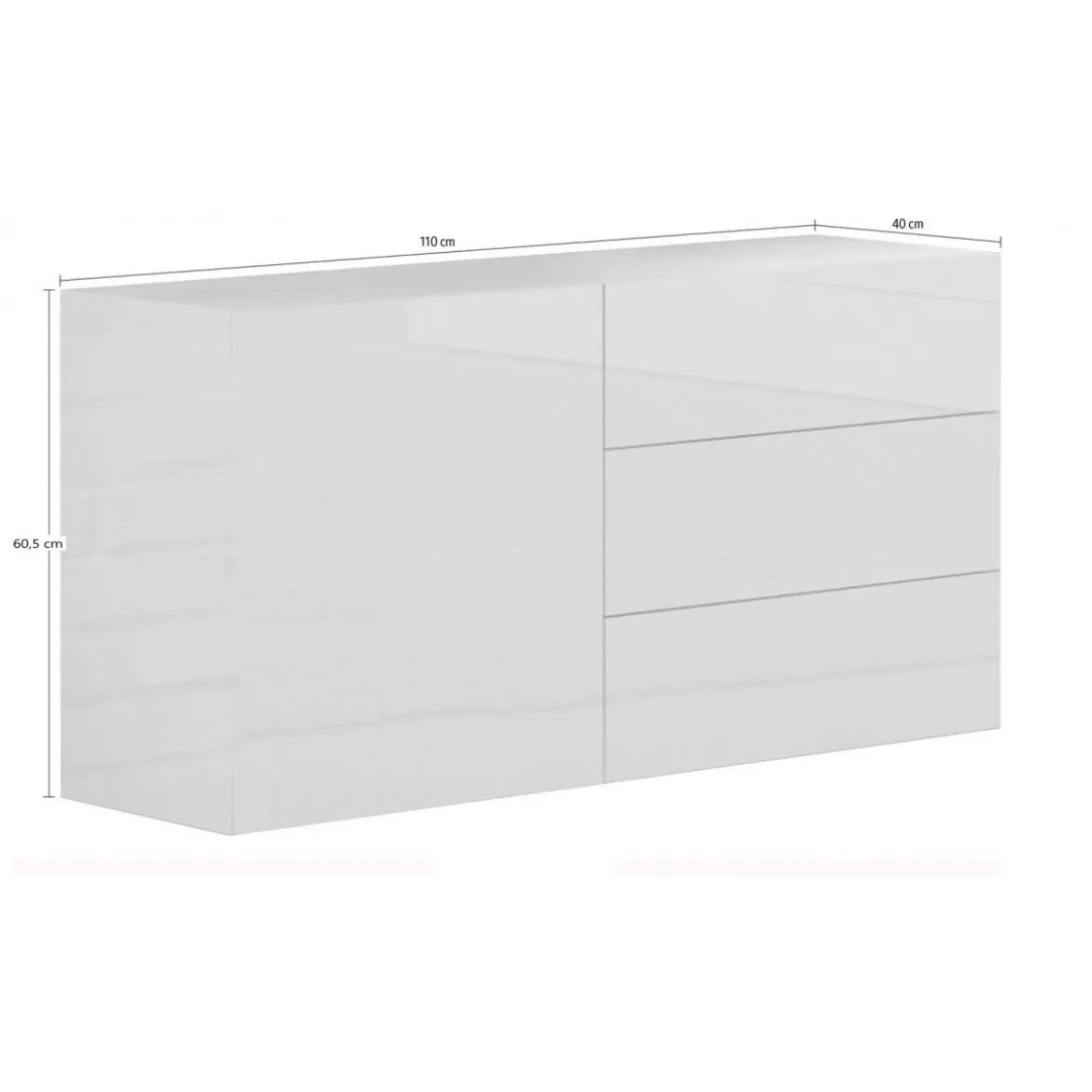 Credenza Antracite Lucida 110 cm Mobile Madia con 3 Cassetti e 1 Ante