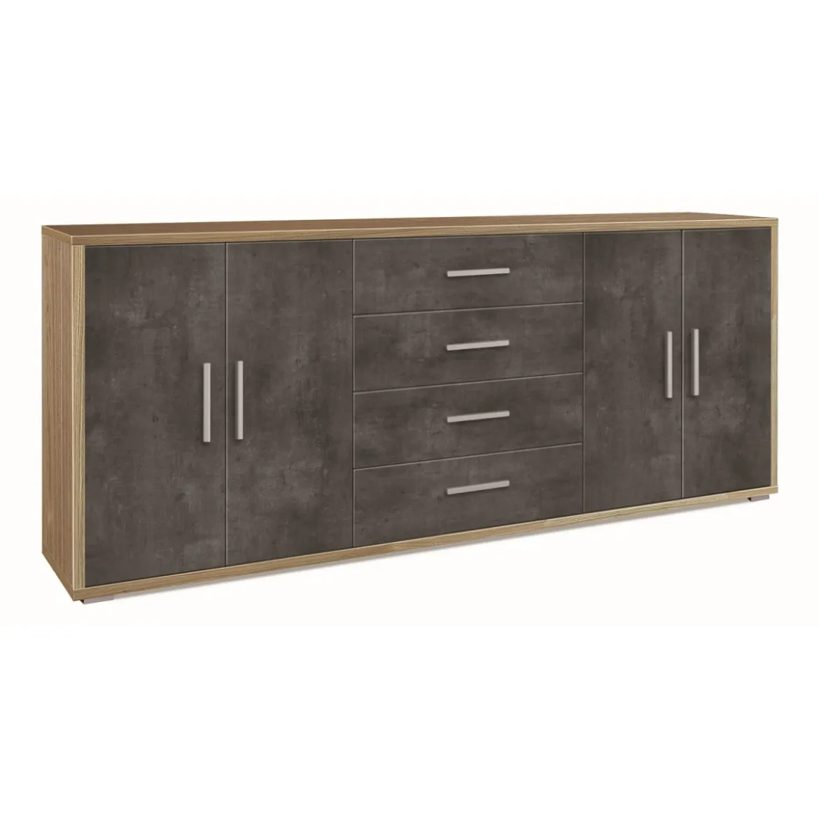 Credenza Armadio 4 Ante 4 Cassetti Noce Nero 200 cm Basso in Legno Tv