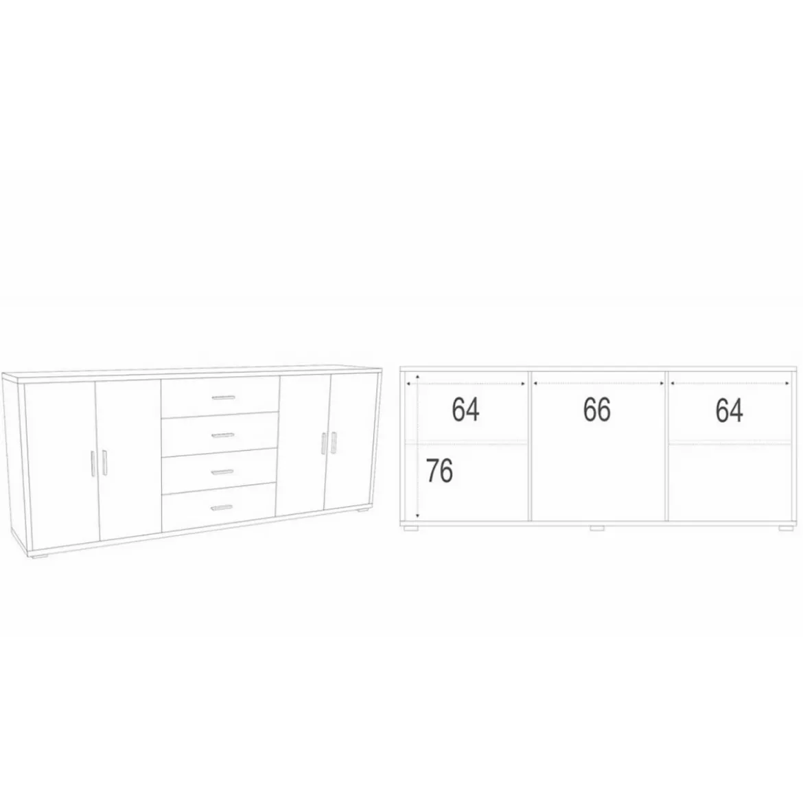 Credenza Armadio 4 Ante 4 Cassetti Noce Nero 200 cm Basso in Legno Tv