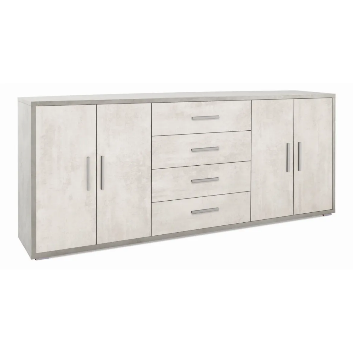 Credenza Armadio Cemento Bianco Basso 4 Ante 4 Cassetti in Legno Tv