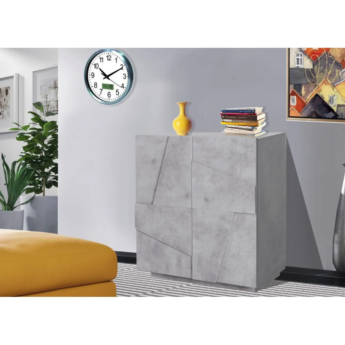 Credenza Bassa da Ingresso 80 cm Madia Grigio Cemento Mobile con Ante