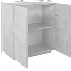 Credenza Bassa da Ingresso 80 cm Madia Grigio Cemento Mobile con Ante