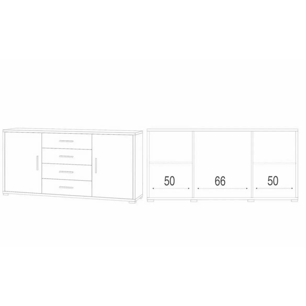 Credenza Bianco Nero Contenitore Mobile 2 Ante 4 Cassetti in Legno Tv