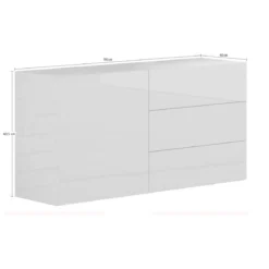 Credenza 110 cm Mobile con 3 Cassetti e 1 Ante Madia Bianco Lucido