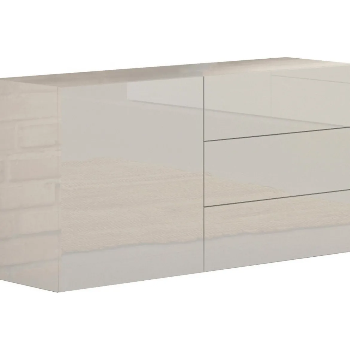 Credenza 110 cm Mobile con 3 Cassetti e 1 Ante Madia Bianco Lucido
