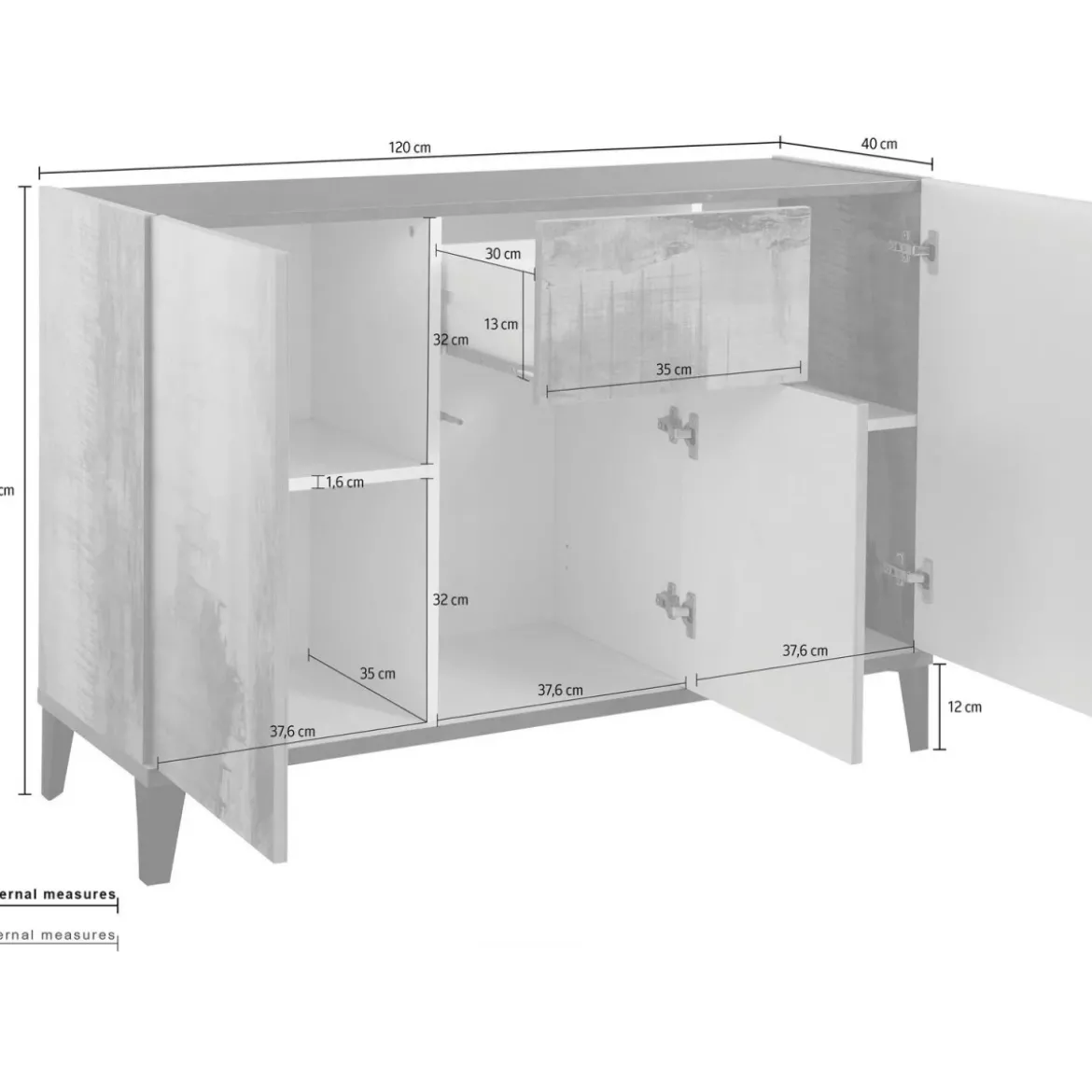 Credenza con 3 Ante 1 Cassetto 120x40x82 Bianco Ardesia