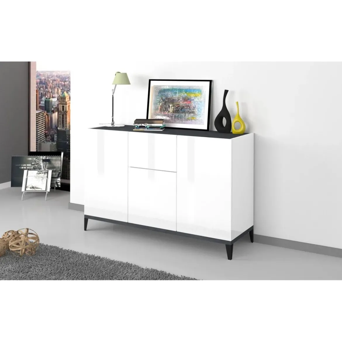 Credenza con 3 Ante 1 Cassetto 120x40x82 Bianco Ardesia