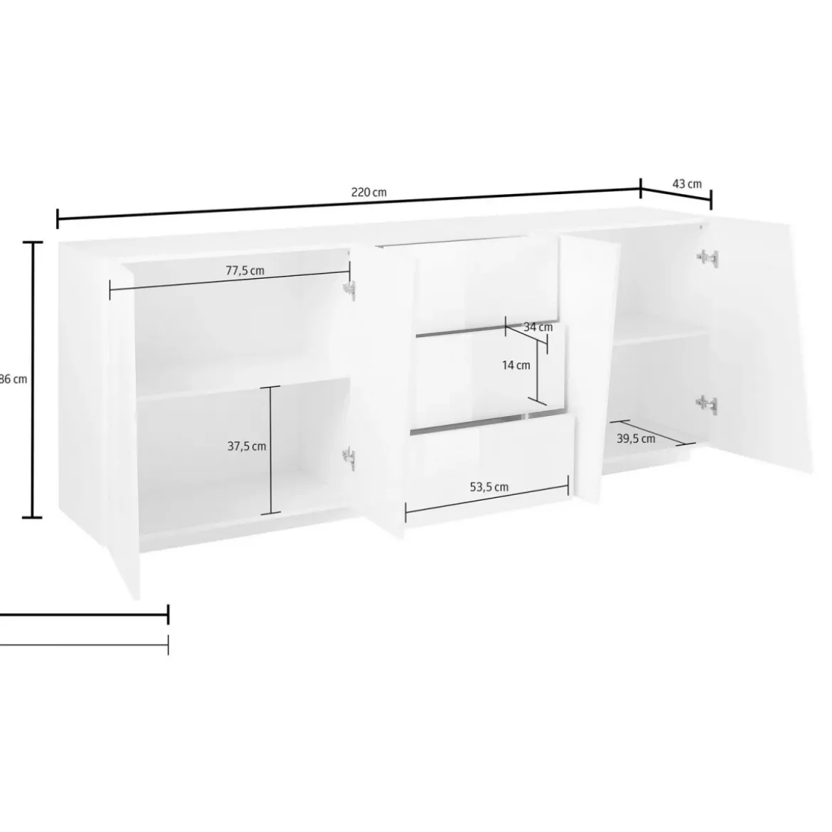 Credenza con 4 Ante e 3 Cassetti Ardesia Madia per Soggiorno