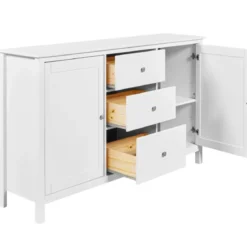 Credenza da Cucina 3 Cassetti 2 Ante in Legno Bianco Madia Moderna