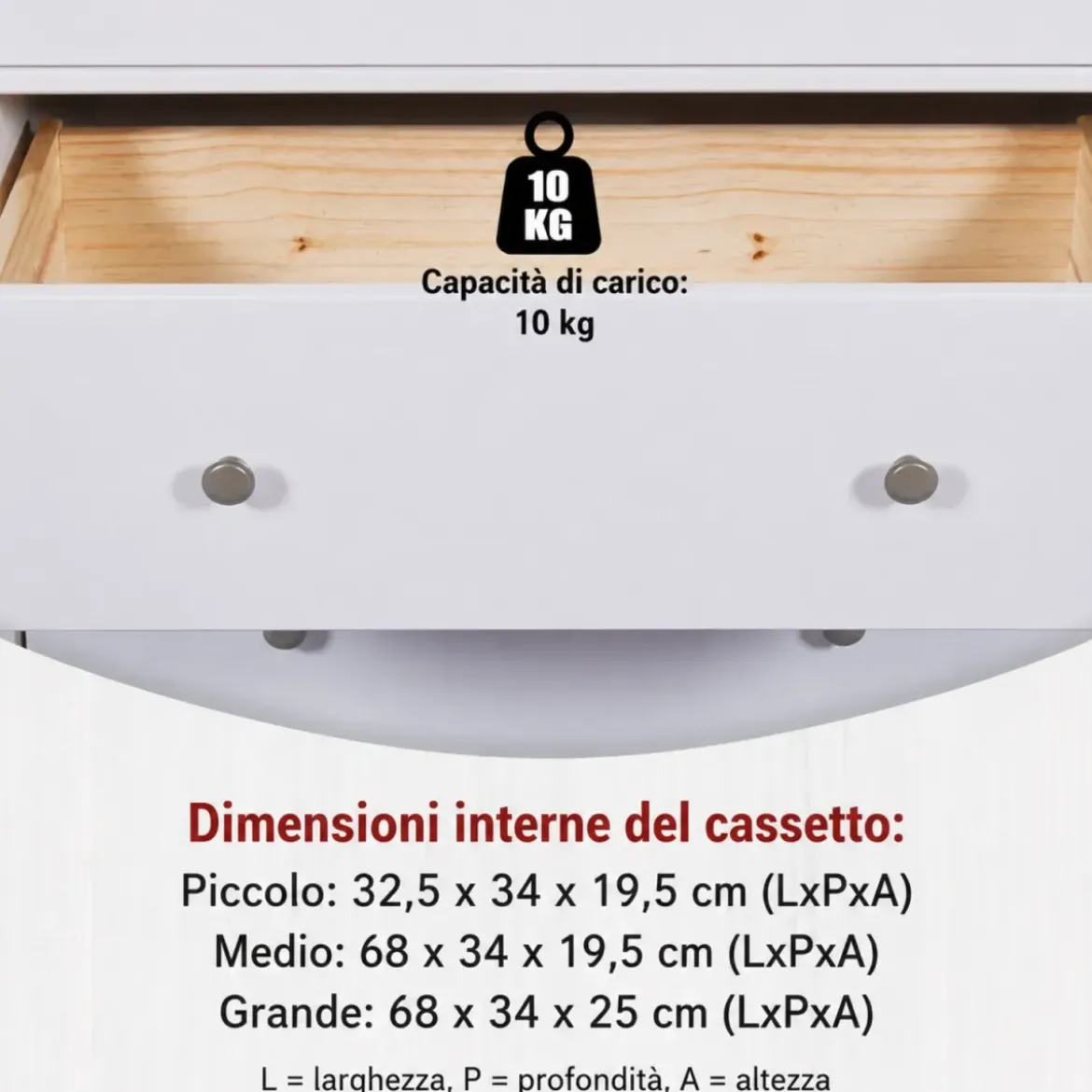 Credenza da Cucina Cassettiera 8 Cassetti in Legno Bianco Moderna