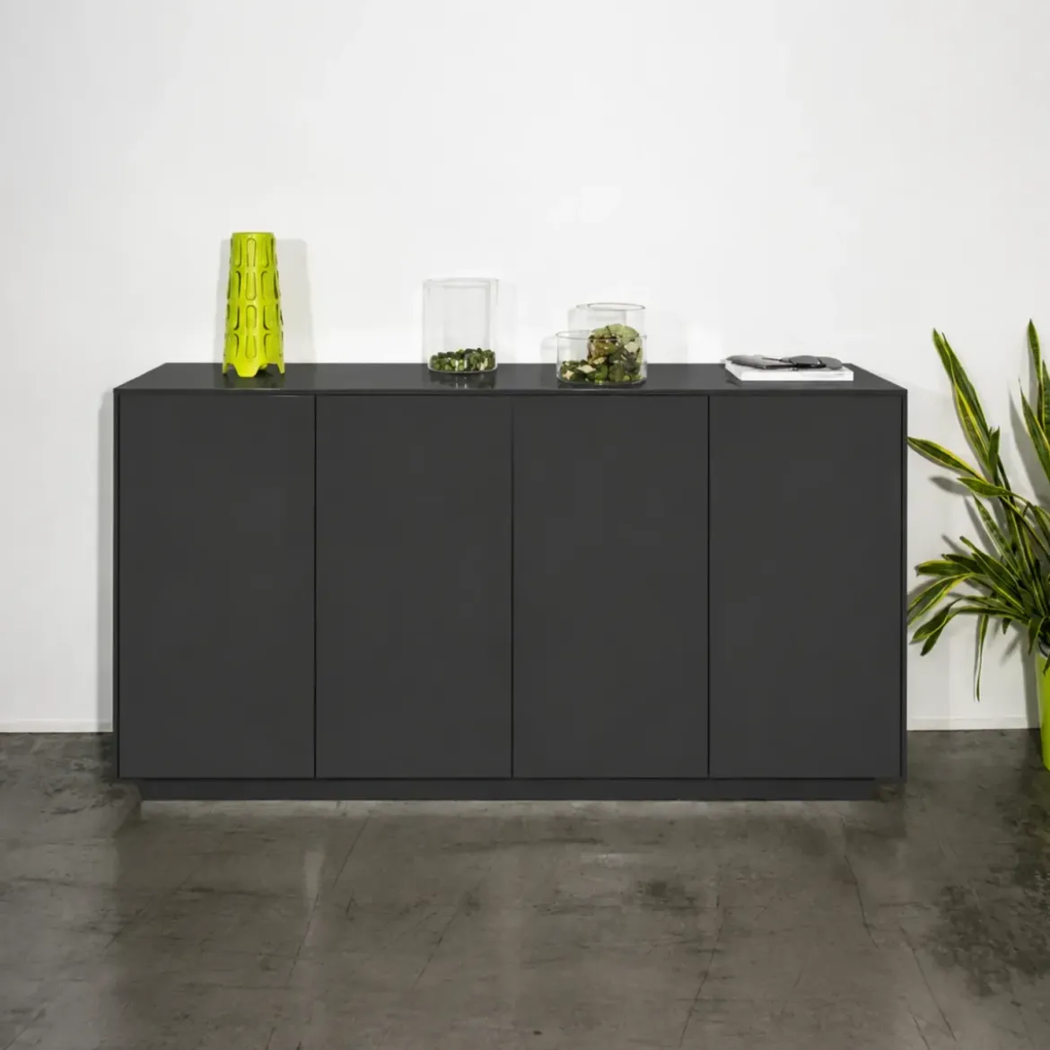 Credenza da Soggiorno 180 cm Antracite Laccato 4 Ante Push to Open