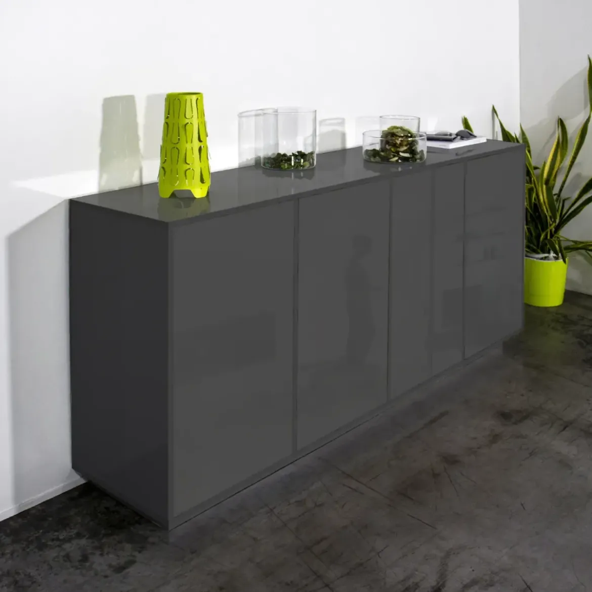 Credenza da Soggiorno 180 cm Antracite Laccato 4 Ante Push to Open