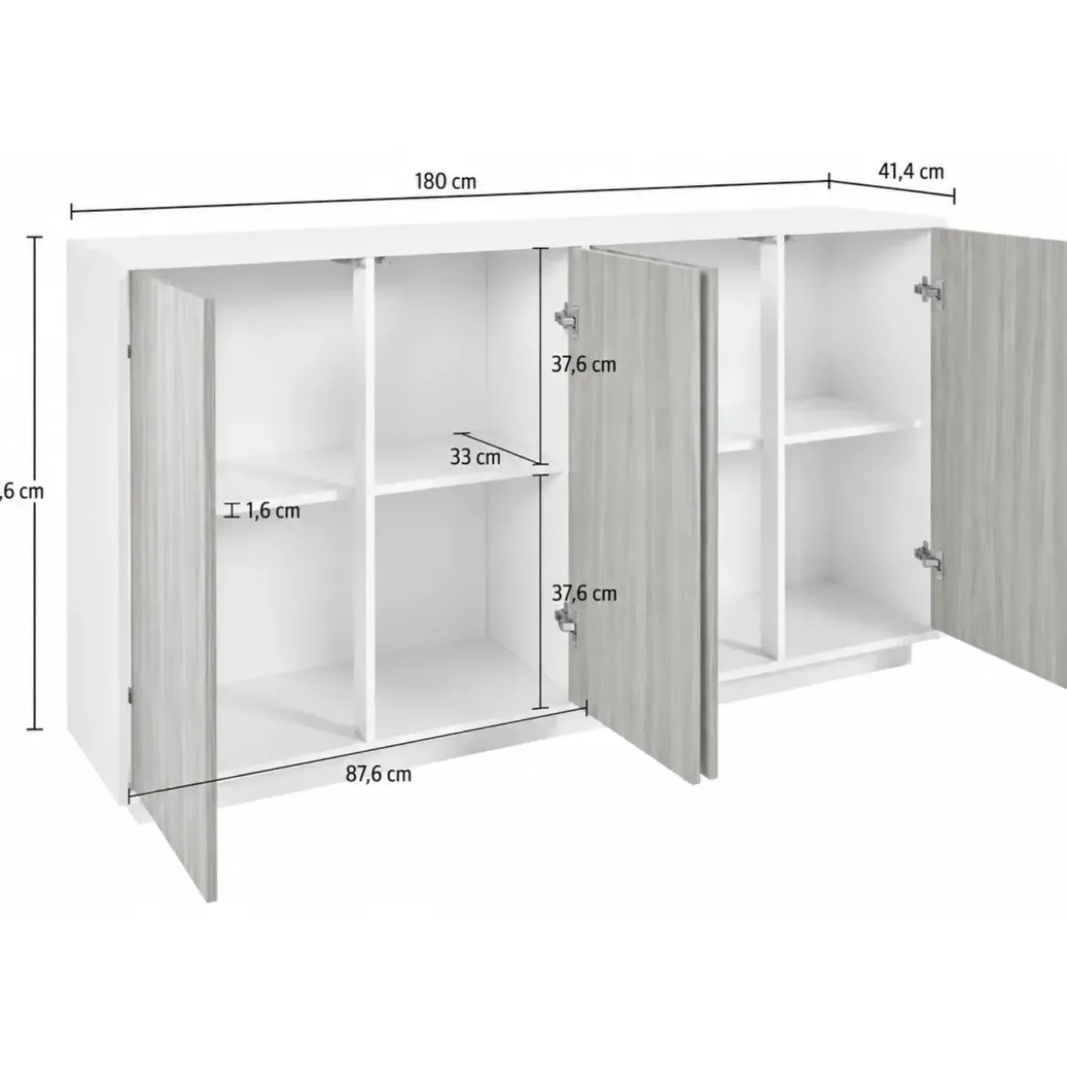 Credenza da Soggiorno 180 cm Antracite Laccato 4 Ante Push to Open