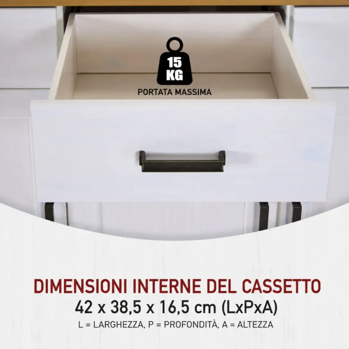 Credenza da Soggiorno in Legno Massello Bianco Rovere 3 Ante 3 Cassetti