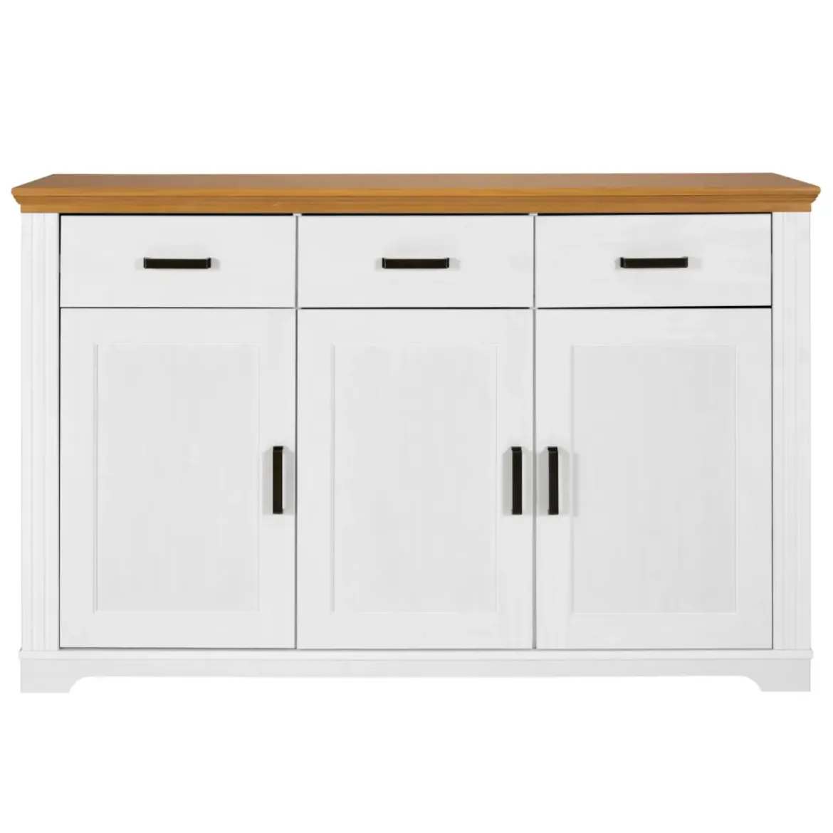 Credenza da Soggiorno in Legno Massello Bianco Rovere 3 Ante 3 Cassetti