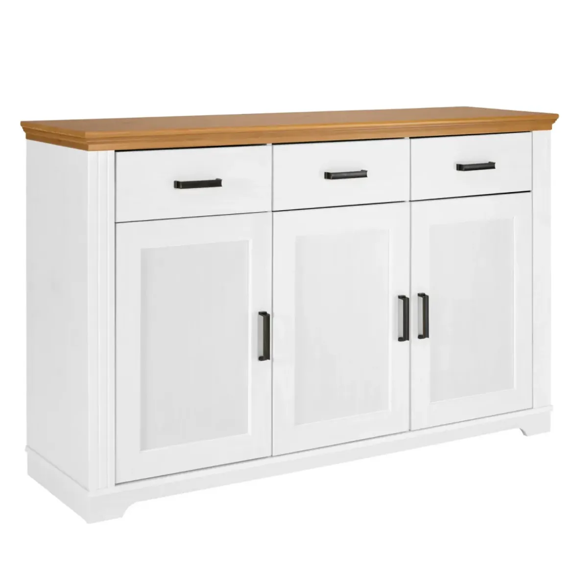Credenza da Soggiorno in Legno Massello Bianco Rovere 3 Ante 3 Cassetti