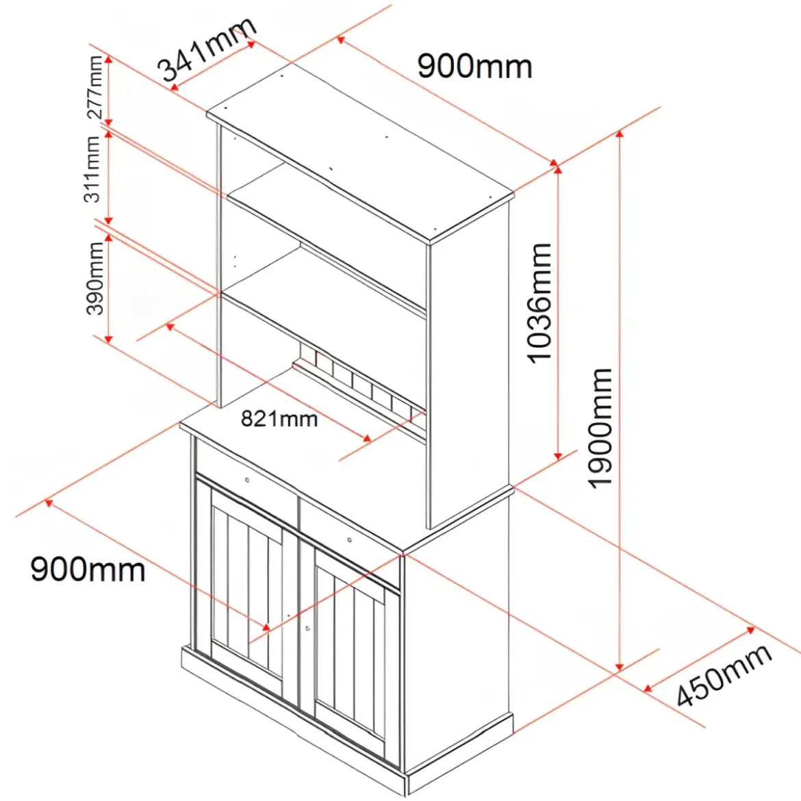 Credenza Grigia Alta Mobile 2 Ante con Cassetti Vetrina da Cucina Ingresso Legno