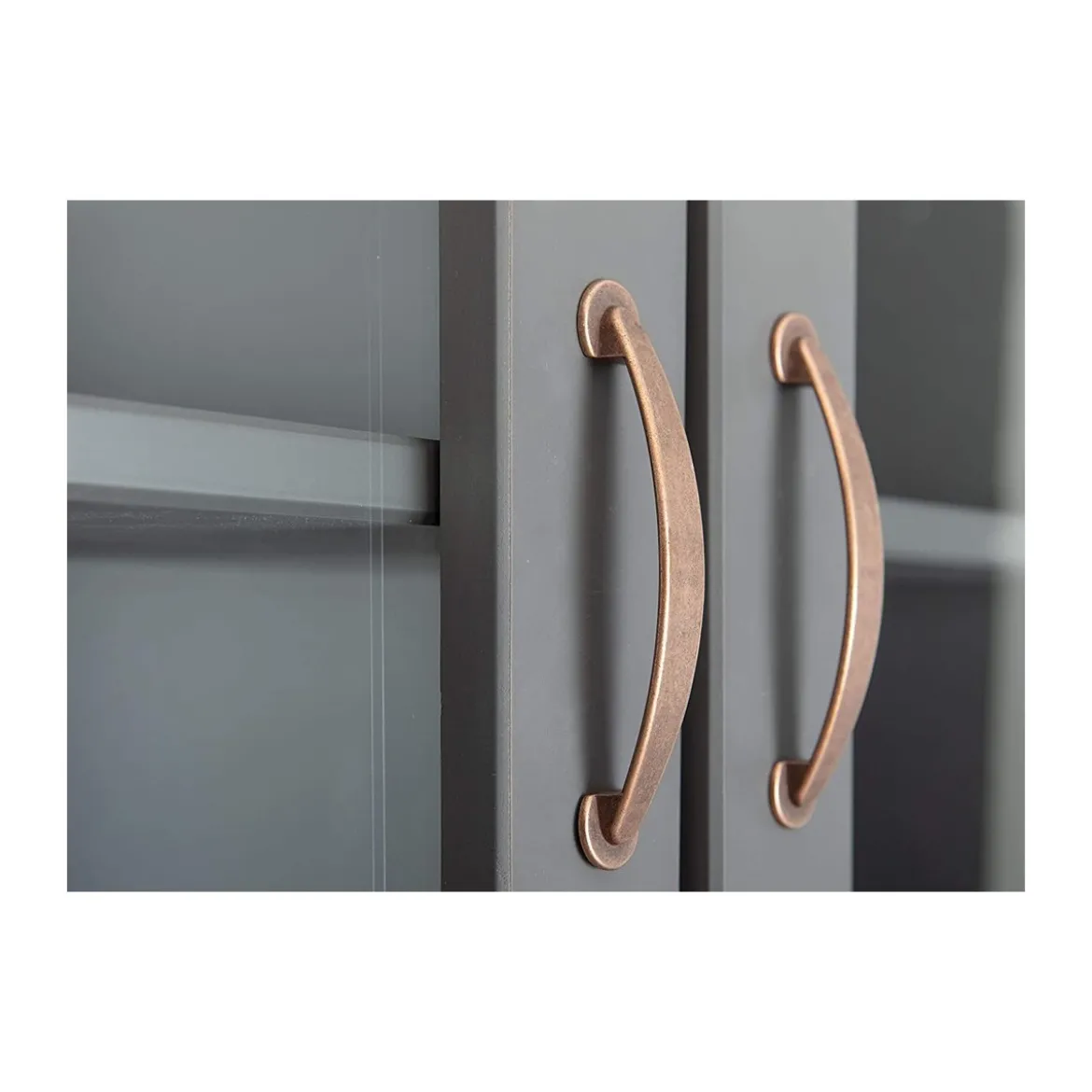 Credenza Grigia Alta Mobile 2 Ante con Cassetti Vetrina da Cucina Ingresso Legno