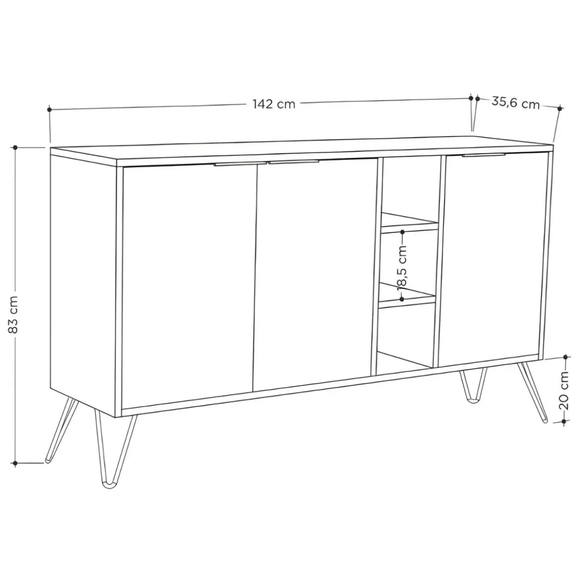 Credenza Madia 3 Ante con Nicchie Effetto Marmo Nero per Soggiorno