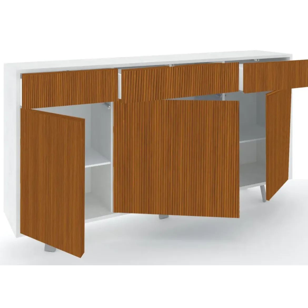Credenza Moderna 164x41x92 cm 3 Ante 3 Cassetti Bianca e Rovere